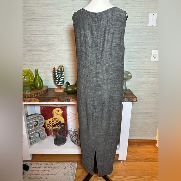 Eileen Fisher Gray Tweed Woven Textured Linen Viscose Crepe Tank Dress Size M - Picture 5 of 6